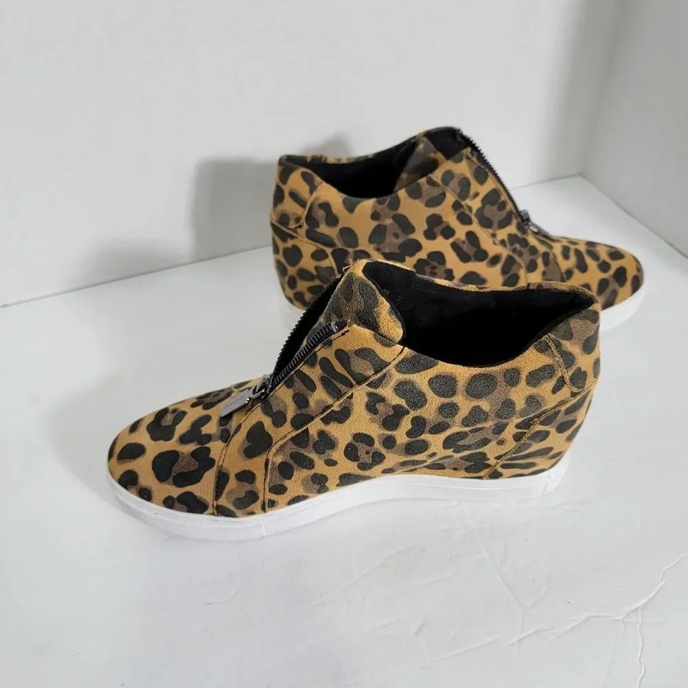 Blondo Glenda Waterproof Leopard Print Suede Leather Hidden Wedge Zip Sneaker 8